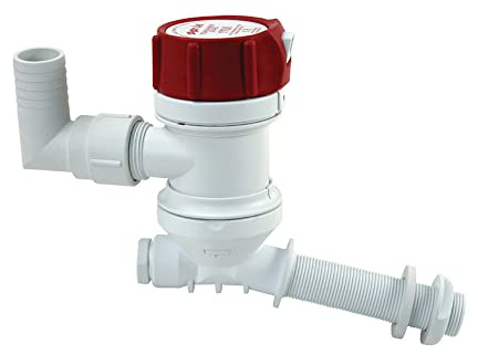 Rule 403C Marine Tournament Series 800 Livewell Pump (Angled Thru Hull Fitting, 12-Volt), White/Red