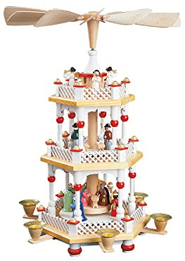 Pirámide de Navidad nacimiento de Cristo, 2 pisos, 40 cm. de alto, orginal de los Montes Metálicos (Erzgebirge) hecho por la empresa Richard Glaesser del pueblo de Seiffen