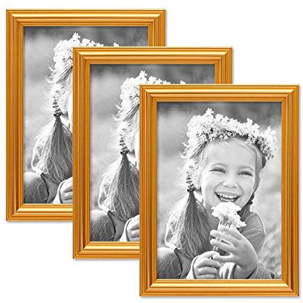 PHOTOLINI 3er Set Bilderrahmen Gold Barock Antik 15x20 cm Fotorahmen mit Glasscheibe/Kunststoffrahmen