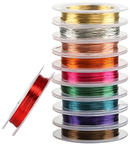 Naler 0,3 mm Kupferdraht Set Bunt in 10 Farben Basteldraht Schmuckdraht Schmuck Faden für Basteln (10 Stück)