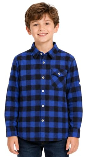 Bienzoe Boys Plaid Flannel Shirt: Long Sleeve Button Up | Soft Cotton Feel, Ages 3-13, Family Portraits, Holiday Gatherings, School Events, Birthday Parties, Easy Care, Everyday Wear