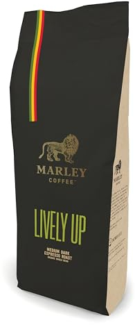 Marley Coffee Organic Strong Dark Roast Espresso Coffee Beans 1kg - Lively Up Blend - Marley Coffee - From The Marley Family - Strength 5 - For All Coffee Machines