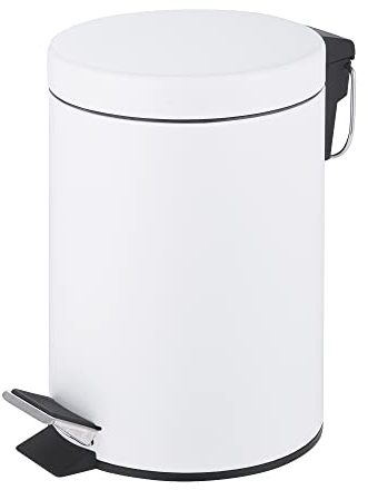Innoteck Essentials Round Colour Coated Pedal Bin 3L Dustbin Size 26x17cm for Kitchen and bathroom, Matt White, Powder Coated Steel, 3 Litre