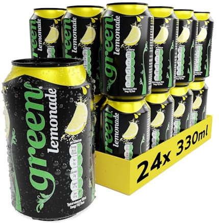 Green Lemonade - Low Calorie Soft Drinks - Sparkling Lemon Flavour with 7% Natural Juice - No Added Sugar, Sweetened with Stevia, No Aspartame - Alternative Fizzy Drink - Bulk Pack 24 Cans x 330ml