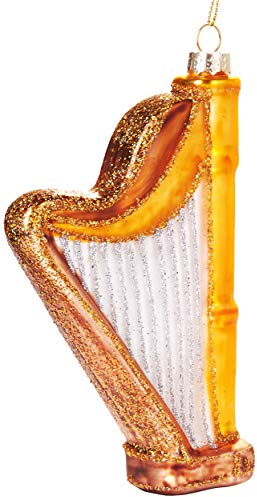 BRUBAKER Harfe Gold - Handbemalte Weihnachtskugel aus Glas - Mundgeblasener Christbaumschmuck Figuren lustig Deko Anhänger Baumkugel - 14 cm