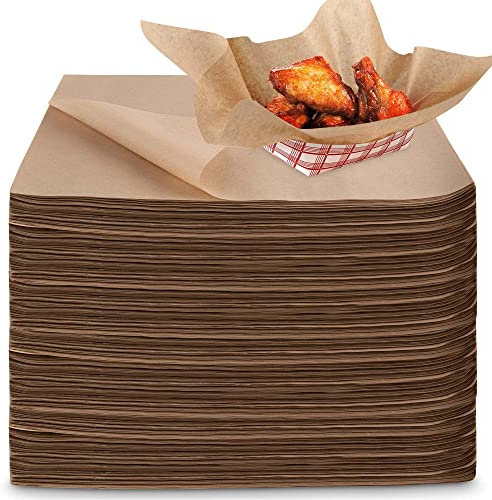 Stock Your Home 12 x 12 Grease Proof Deli Wrappers (500 Pack) - Pre Cut Natural Wax Paper Sheets - Recyclable Food Basket Liners -Kraft Deli Squares For Sandwiches, Lining Wire Food Baskets, Food Tray