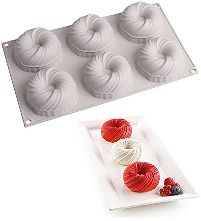 Moule à gâteau en silicone à 6 cavités en forme de tourbillon pour chocolat, biscuits, pudding, crème glacée, outils de cuisson