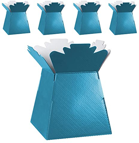Flower Bouquet Boxes Florist Packaging Gift Craft Box Vase – Holder for Flowers, Bouquets, Plants, Sweets – Decoration for Wedding, Birthday, Anniversary, Floral Arrangement – Pack of 5 – Teal