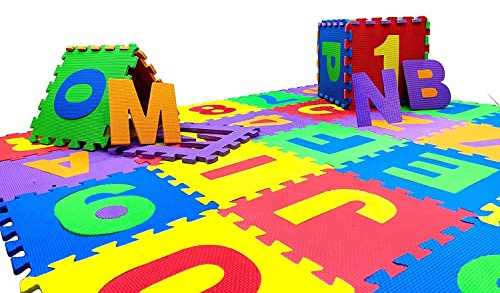 Little fun times Alphabet Play Mat for Baby Large 60 Pieces 12inch. Total 71.5x71.5 inch 36 SqFt Interlocking Floor Puzzle EVA Tiles Playmat for Toddler and Kids Letters and Numbers with Edges.