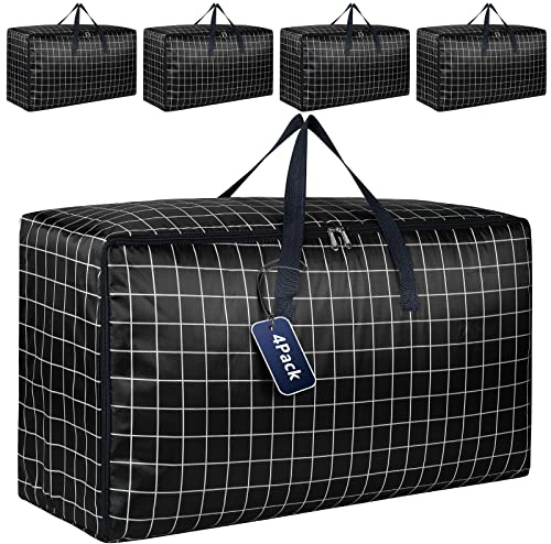 wsryx Conjunto de 4 Cajas de Almacenamiento Extra Grandes con Tapas para Mudanzas, Robustas Bolsas de Almacenamiento con Cierres para Ropa, Cajas Organizadoras Resistentes