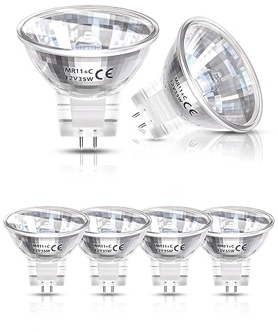 DoRight 6 Piezas MR11 35W 12V Bombillas Halógenas, Regulable GU4 Bi-Pin Base Foco Bombilla con Cubierta de Vidrio, Blanco Cálido 2800K 35mm Diámetro MR11 Reflector Lámpara para Luz de Pista Empotrada
