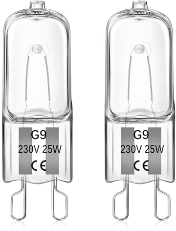2 Pezzi Lampadina Alogena G9 25W per Forno, Resistente Al Calore 300 Gradi, 260LM Bianco Caldo 2700K, Dimmerabile 230V, Lampadina G9 per Lampadine da Forno, Forni a Microonde, Lampade da Tavolo