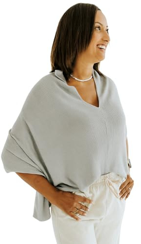 Toci Mom Nursing Cover Poncho for Breastfeeding, Breathable Privacy Poncho, 360° Coverage Nursing Shawl, Multi-Use Car Seat Cover, Baby Blanket & Pumping Cover, One Size (Gray Ribbed)