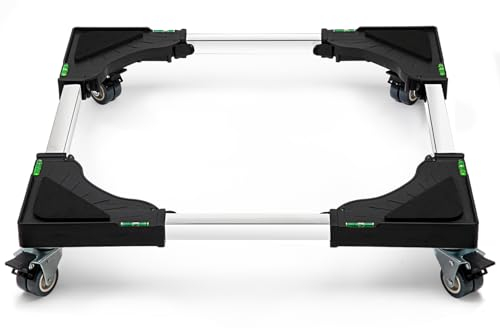 Humagineer Support Machine à Laver Réglable en Largeur 40-60cm, Socle Lave Linge Charge 200KG, Bases de Réfrigérateur et Sèche-Linge avec 4 Roues de Blocage, Anti-Vibration, Réduction du Bruit, Noir