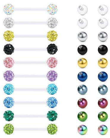 Rajnard Zungenpiercing Kunststoff 12/14/16/18/25/32/35/38mm Klar Bioflex Zunge Piercing Schmuck Brustwarzenstäbe 14g Flexibler Gerader Barbell