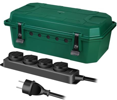 LogiLink LPS284 – väderbeständig kabelskyddslåda med 4-vägs grenuttag för utomhusbruk (utomhus) i grönt, med damm- och stänkskydd (IP54), 39 x 22,8 x 13,8 cm (yttermått)