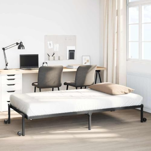 IKAYAA Cama Plegable de 100x190 cm, Cama de Invitados Plegable, Marco de Cama Plegable de Metal, Cama Plegable con Ruedas, Cama de Metal Plegable, Montaje sin Herramientas, Negro