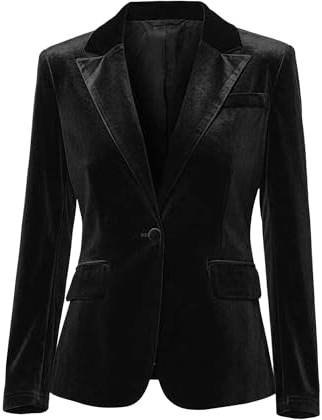 Allegra K Damen Samt Blazer Revers Langärm EIN Knopf Eleganter Büro Jacke Schwarz M