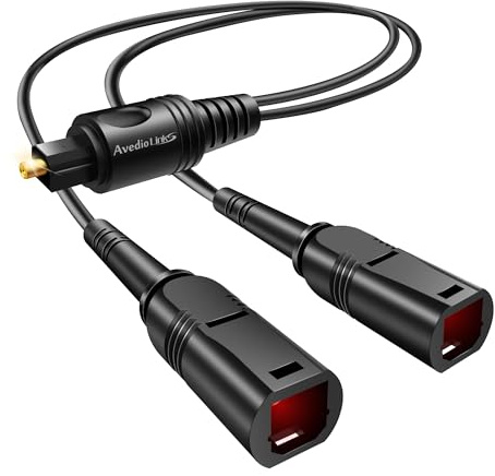 avedio links Optical Audio Cable Splitter 1 in 2 Out, Toslink Digital Fiber Audio Splitter 1 Male Input 2 Female Output Support LPCM2.0 Doldy DTS Digital & DTS 5.1CH for Xbox,PS4,TV Box,Sound Bar,etc