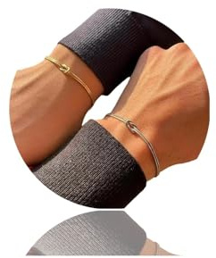 RhiVrillion Bracciale Nodo d'Amore e Amicizia, 2 Pezzi Coppia Regolabile in Acciaio con Placcatura Oro 18k e Argento, Braccialetto Simbolico Regalo per Lei, Lui, Fidanzato, Amica