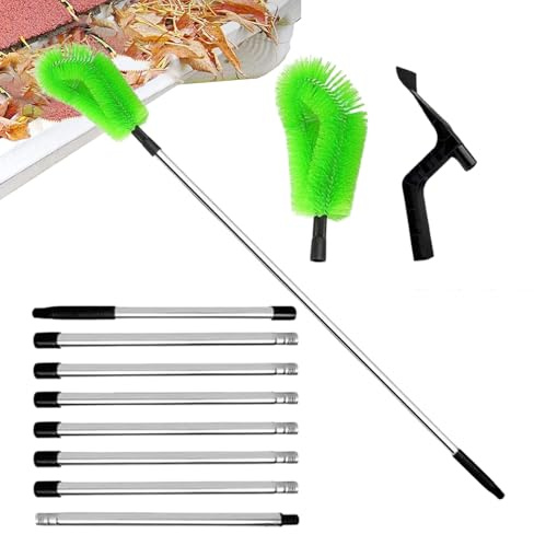 Pulitore per grondaie, strumento portatile per aree fuori portata, strumento telescopico per pulire grondaie da terra per, detriti, fattoria, cortile, proprietari di case, professionisti, pulizia