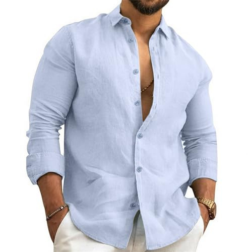 Litthing Mens Linen Shirts Long Sleeve Cotton Summer Shirt Regular Fit