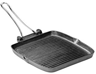 Typhoon World Foods 26.5 cm Square Durable Cast Iron Pre-Seasoned Chargriller with a Folding Handle