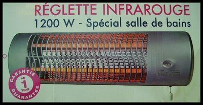 LIFETIM REGLETTE DE Chauffage RAYONNANT Radiant RADIATEUR Infrarouge 1200W pour Salle DE Bain OU Piece Humide