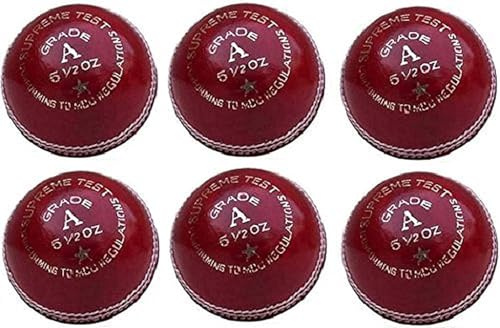 BOOM Prime Match Quality 5.5oz Pelotas de cricket de cuero rojo Prueba de grado A Senior Caja de 6 cosidas a mano