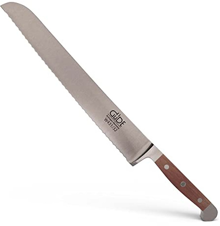 GÜDE Solingen - Brödkniv smidd, 32 cm, valnötsträ, ALPHA-WALNUT - double bolster, Handgjord Tyskland