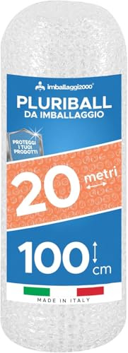 IMBALLAGGI 2000 - Pluriball Imballaggio, 1Pz 1x20Mt 35gr/mq, Ideale per Spedizione Trasloco e Trasporto - in Plastica con Bolle, Valido per Protezione Oggetti
