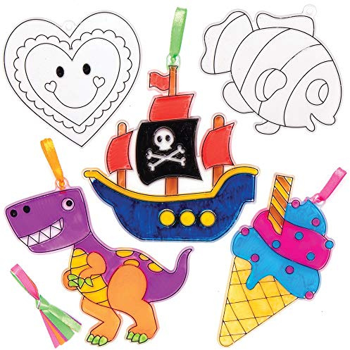 Baker Ross AT922 Suncatchers Bumper Assortment - Pack of 10, Fun Plastic Designs for Children to Colour In and Decorate