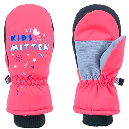 TRIWONDER Fäustlinge für Kinder, atmungsaktiv und Winddicht, Skihandschuhe Thermo Winterhandschuhe für Jungen und Mädchen (Rosenrot, XXS (3-5 Jahre alt))