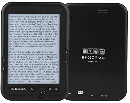 E Book Reader, E Book Reader 16GB 6 Pulgadas Pantalla 300DPI Pantalla de Tinta Electrónica Resolución de 1024 X 768 para BK-6006 para el Hogar(Negro, 8G)