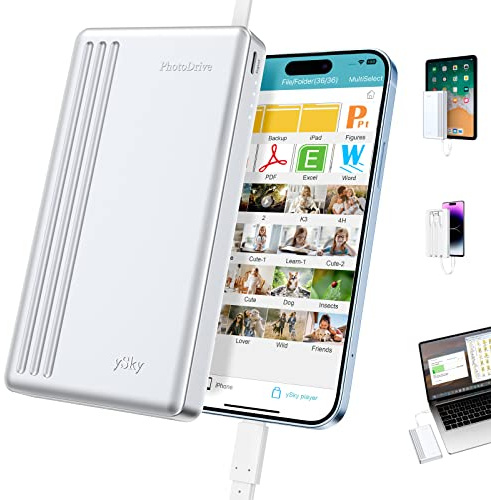 MFi Certified 2TB External Hard Drive for iPhone iPad MacBook Computer,Photo Stick USB Flash Drive Storage Device for iPhone 17/16/ 15/14/13 to Backup Photo| Video | Music| File 【One-Touch Backup】