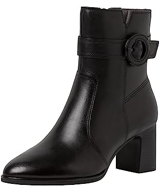 Tamaris Comfort bottines femme à talon cuir avec boucle confort fit, Black, 38 EU