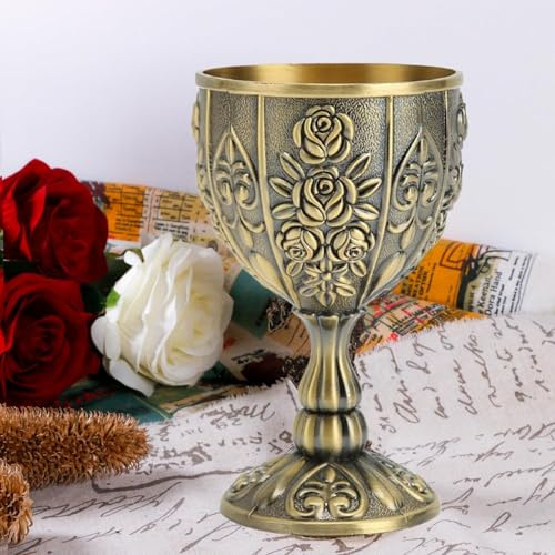Kuuleyn Metal Embossed Wine Cup,Bronze Glasses,Vintage Metal Shot Glasses,Vintage Goblet Wine Liqueur Cup Flower Pattern Exquisite Details Cups for Christmas Gifts(Bronze)