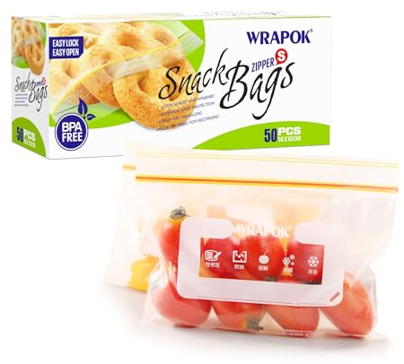 WRAPOK Small Freezer Bags Ziplock Sandwich Food Bags Reusable Snack Lunch Bag for School Kids - 6.3 x 4 Inch(50 Count)