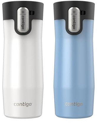 Contigo AUTOSEAL West Loop Vacuum-Insulated Stainless Steel Travel Mug with Easy-Clean Lid 16 oz 2-Pack Salted Frosted Pearl Glacier Frosted Pearl