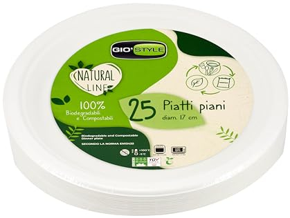 GIO'STYLE Piattini Piani Ø 17,5 cm | 25 Pezzi | Polpa di Cellulosa | Biodegradabili e Compostabili
