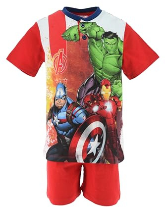 Marvel Avengers Pigiama da Ragazzo, Set Design Avengers da 2 Pezzi, Pigiama in Morbido Cotone, Maglietta e Pantaloncini, Taglia 8 Anni | Rosso