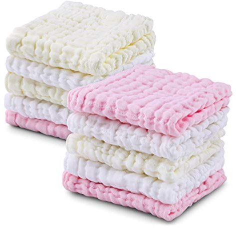 Baby-Waschlappen, 10 Stück, weiche Waschlappen for Neugeborene, Feuchttücher, Spucktücher oder Gesichtshandtücher, natürliche Musselin-Baumwolle, extra weich, atmungsaktiv, for empfindliche Haut, Baby