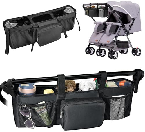 Succulentlovers Doppelter Kinderwagen-Organizer – Caddy kompatibel mit Bob- und Jogging-Kinderwagen, Zubehör mit Kühltaschen