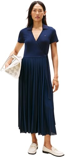 Tommy Hilfiger Robe Polo Femme 1985 Pleated Wrap à Nouer, Bleu (Dark Night Navy), M