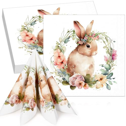 Tenare 100 Tovaglioli di Carta Pasquali Tovaglioli Usa e Getta 33 x 33 cm Tovaglioli di Carta Decorativi per Feste Tovaglioli di Coniglietto per Pasqua Ospiti Decorazione Primavera Compleanno Tavolo