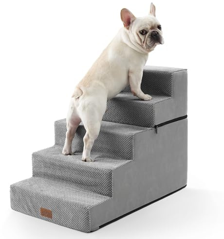 COZY KISS Escaliers pour Chiens à 5 Marches, 60 cm Large Escalier pour Animaux pour Lit et Canapé, Marche pour Chat avec Housse Amovible, Antidérapant (Gris, 75x50x60cm-Détachable, 5)