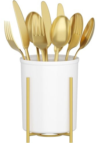 Lifewit Pot Ustensiles Cuisine avec Support en Métal, Porte Ustensiles avec Trous Hydrophobes pour Fourchettes, Cuillères, Couteaux, Comptoir de Cuisine, Décoration