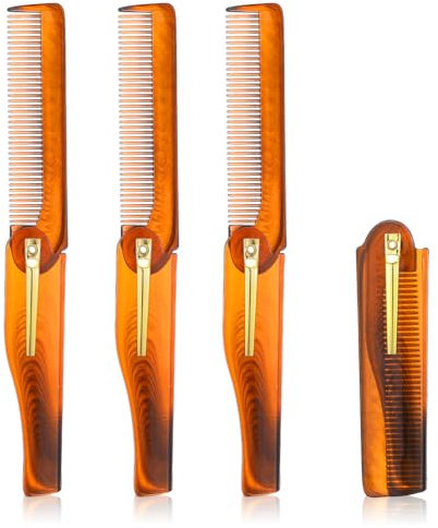 AOZUO 4 Stück Bartkamm Männer, Klappkamm Schnurrbart Kamm Männer Schnurrbartkamm Zusammenklappbarer BartkammTaschenkamm Für Männer Schnurrbärte Und Kurze Bärte Haarpflege Styling