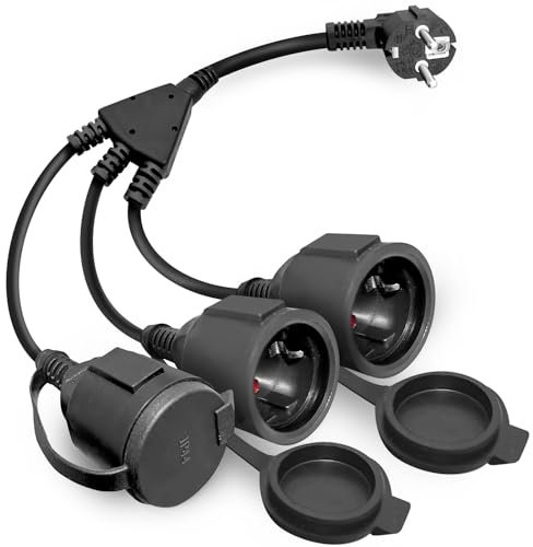 Verlängerungskabel Außen mit 3 Schuko Steckdosen - IP44 Wasserdicht Stromkabel Verlängerung - Steckdosenverteiler Außen, Dreifachstecker für Zuhause Büro Auß