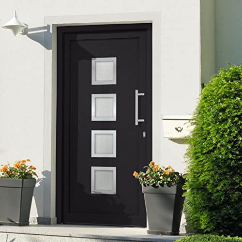 Gecheer Porta di Ingresso,Porta d'ingresso,Porta Ingresso,Porta Esterna in PVC,Porta in PVC per Negozio, Balcone, casa,Portoncino Ingresso Esterno,Portone blindato,Antracite 98x200 cm